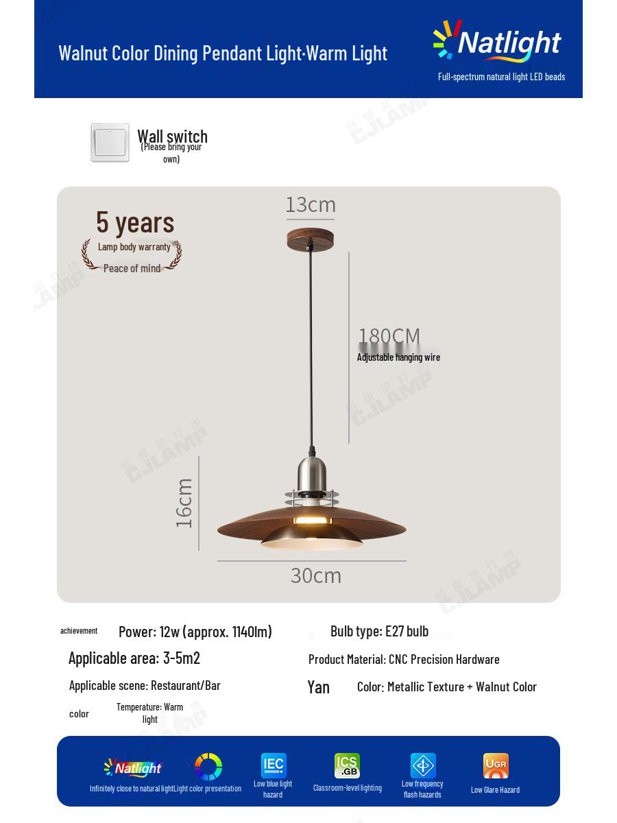 

Подвесной светильник Bauhaus из грецкого ореха - Ретро дизайн НЛО, Обеденная лампа с защитой глаз для ресторанов и баров