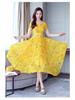 2024 Summer Ice Silk Floral Long Swing Dress for Women - Slimming, Long Sleeve, Casual Elegance