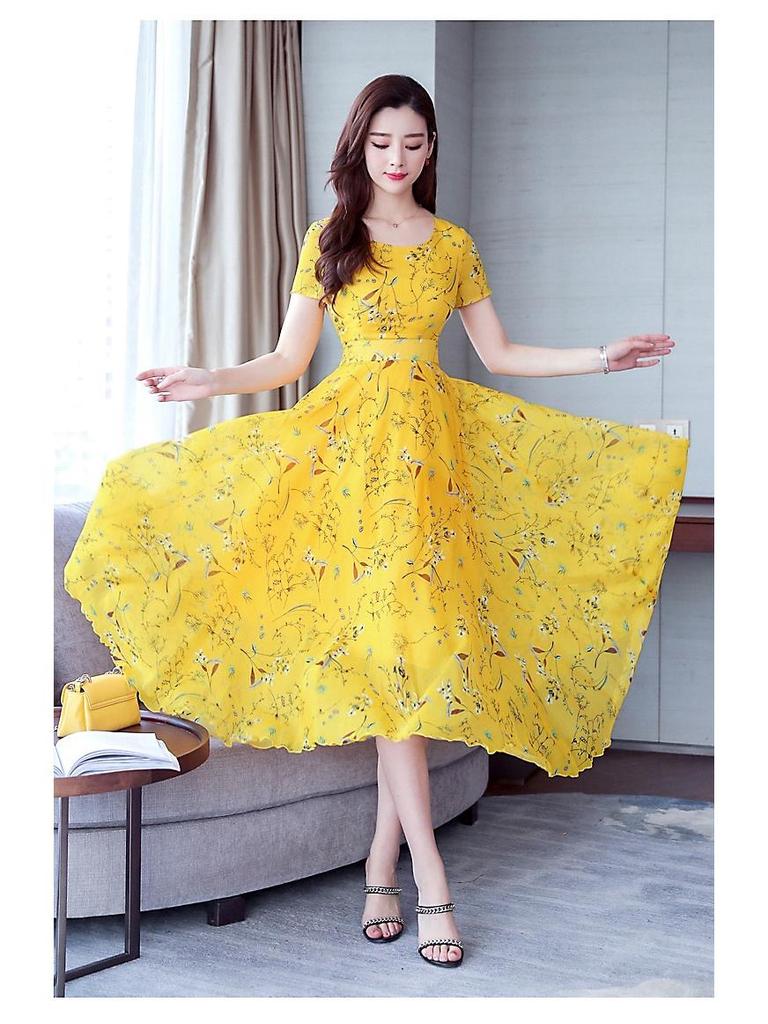 2024 Summer Ice Silk Floral Long Swing Dress for Women - Slimming, Long Sleeve, Casual Elegance