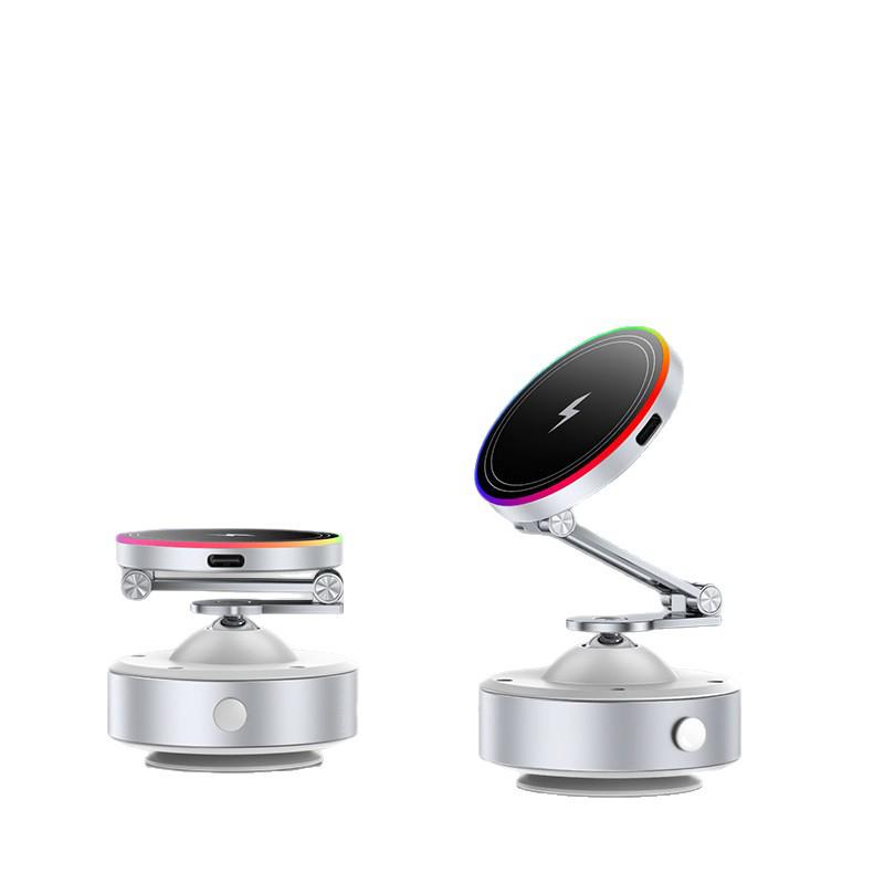 2026 15W Wireless Fast Charging Suction Cup Magnetic Phone Holder with Automatic Electric Vacuum Adsorption
