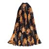 Women's High-Waisted Chinese Ink Print Pleated Midi Skirt