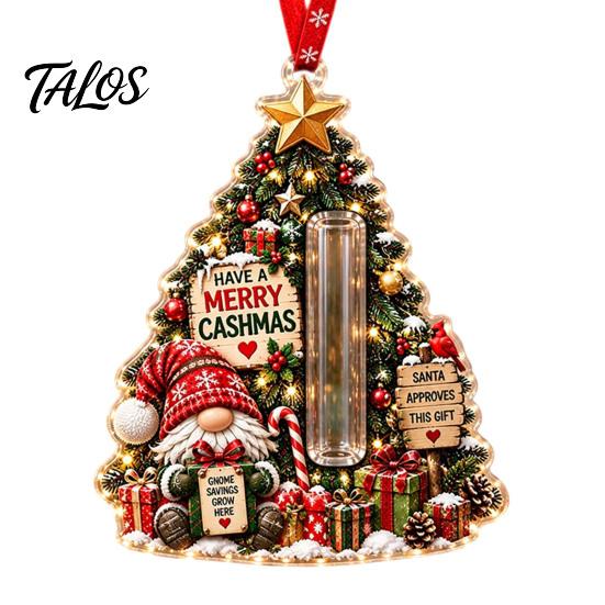 Decorative Hanging Gift Box Gnome Christmas Cash Holder Ornament, Acrylic Pendant for Holiday Tree Decoration, Money Surprise Reveal Kids Adults
