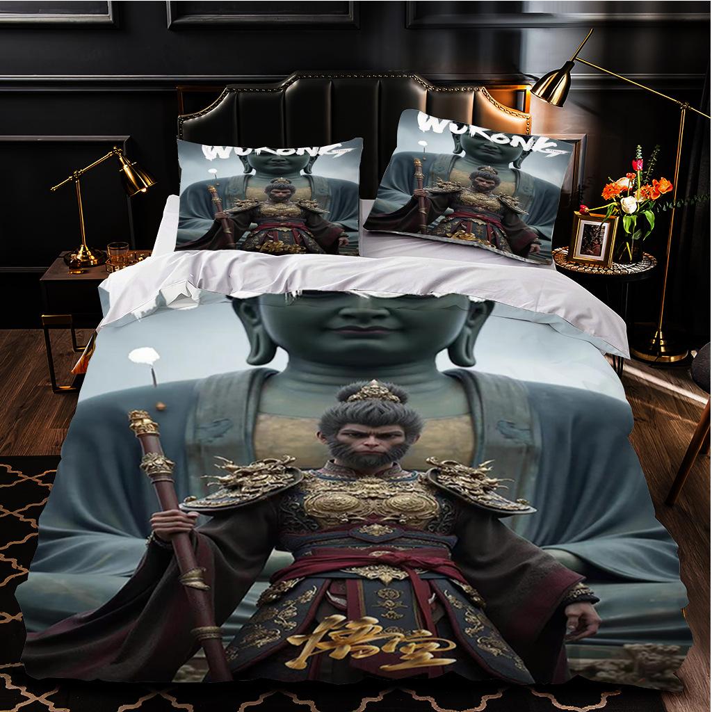 Black Myth Wukong Game Series 3D Digital Printing Three-Piece Set, Popular Three-Piece Bedding