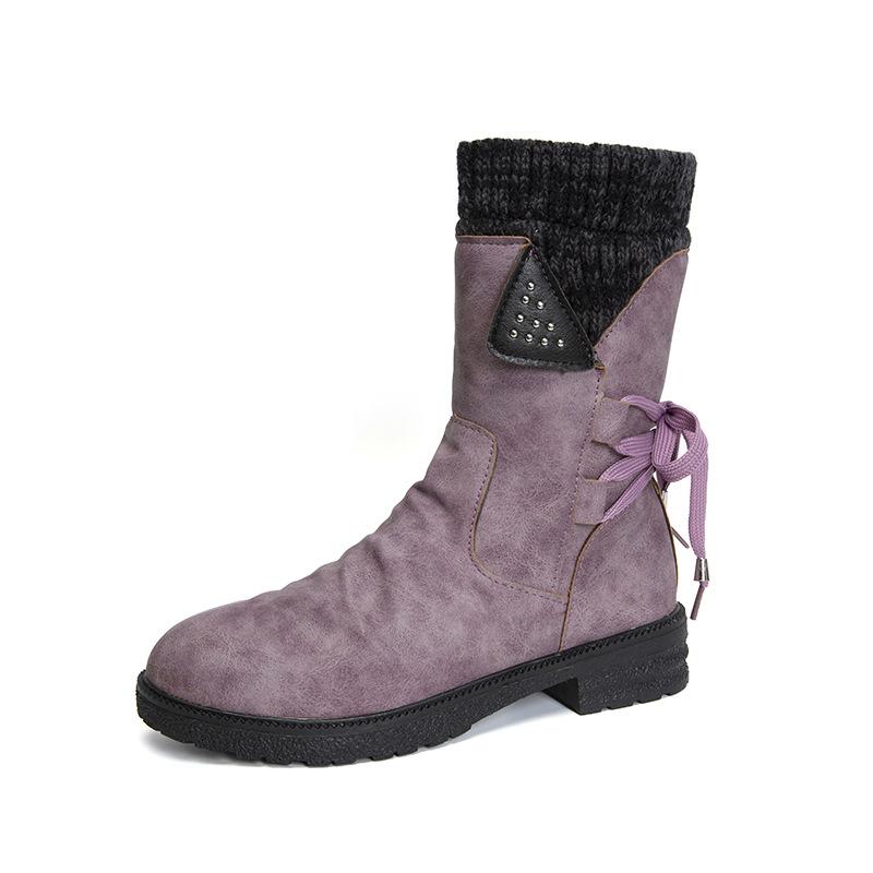 

Large Size Autumn Low Heel Square Heel Round Head European and American Large Size Medium Boots 35 фиолетовый