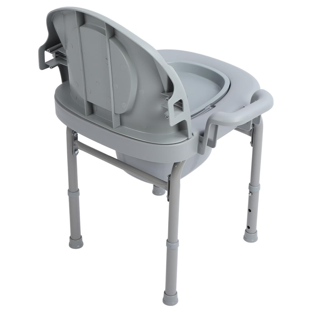 Bedside Commode Chair 3 Levels Height Adjustable PU Padded Anti Slip Sealed Lid Commode with 2 Internal Buckets for Adults