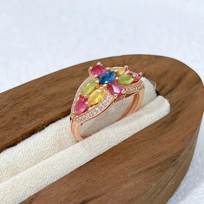 Sace Gems 925 Sterling Silver 2.5*5MM Natural Tourmaline Gemstone Rings for Women Engagement Cocktail Party Fine Jewelry Gift