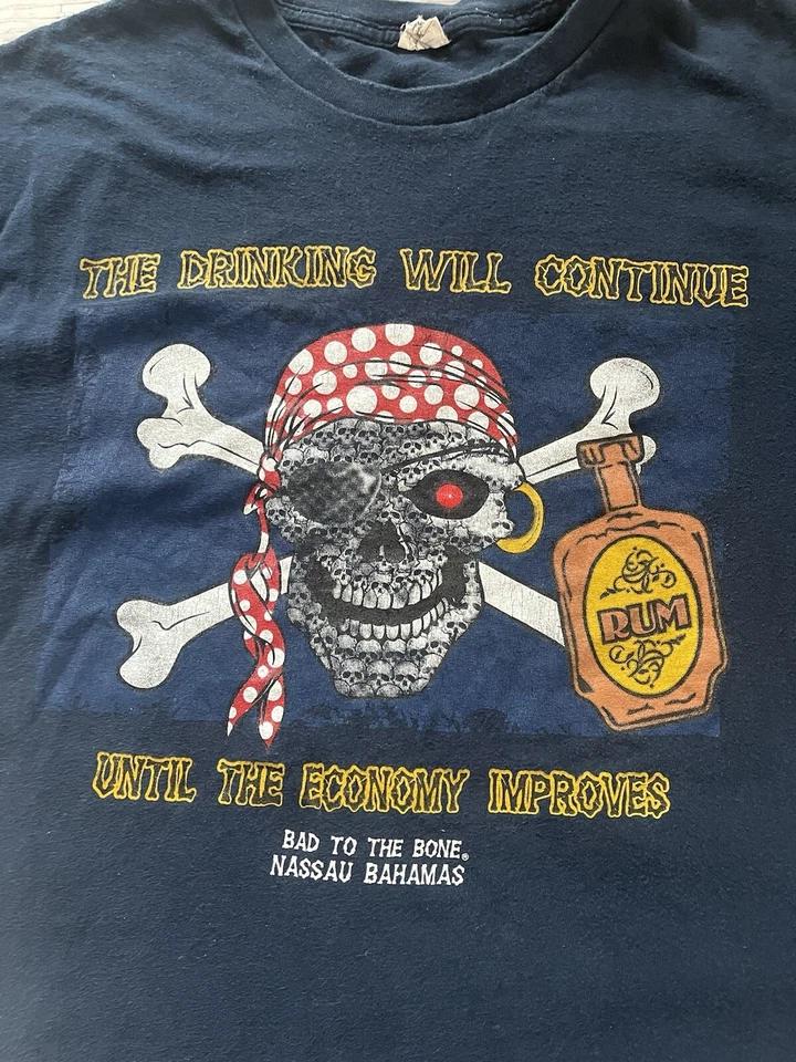 Bad to the Bone Men s Black PIRATE Skull T Shirt Nassau Bahamas Size L Large XL