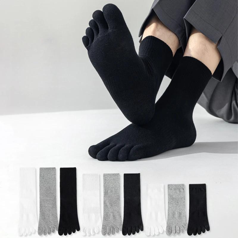 3 Pairs Cotton Five Finger Socks Men Thin Summer Gym Sport Crew Socks with Separate Fingers Non-slip Cotton Toe Socks Midi Tube