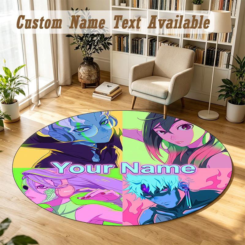 Dandadan Personalized Round Rug Support Custom Name, Soft Home Decor Mat