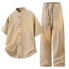 Chinese Style Men's Suit Summer Stand Collar Embroidered Ice Silk Short-sleeved Shirt Casual New Chinese Style Tang Suit Two-piece Set