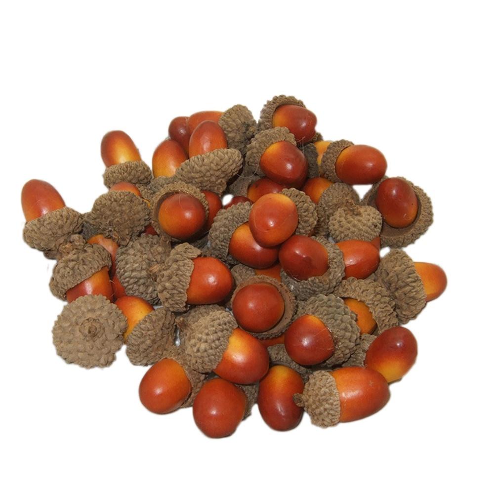 100Pcs Artificial Vivid Realistic Acorns Small Set Decorative Nuts for Christmas Table Display Party Wedding Home Garden
