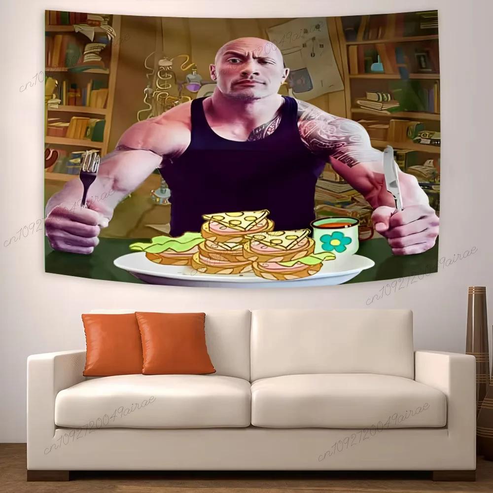 Dwayne Johnson Pancake Tapestry Humorous Emoji Wall Art Dormitory Hanging Decor Teenage Bedroom Decor