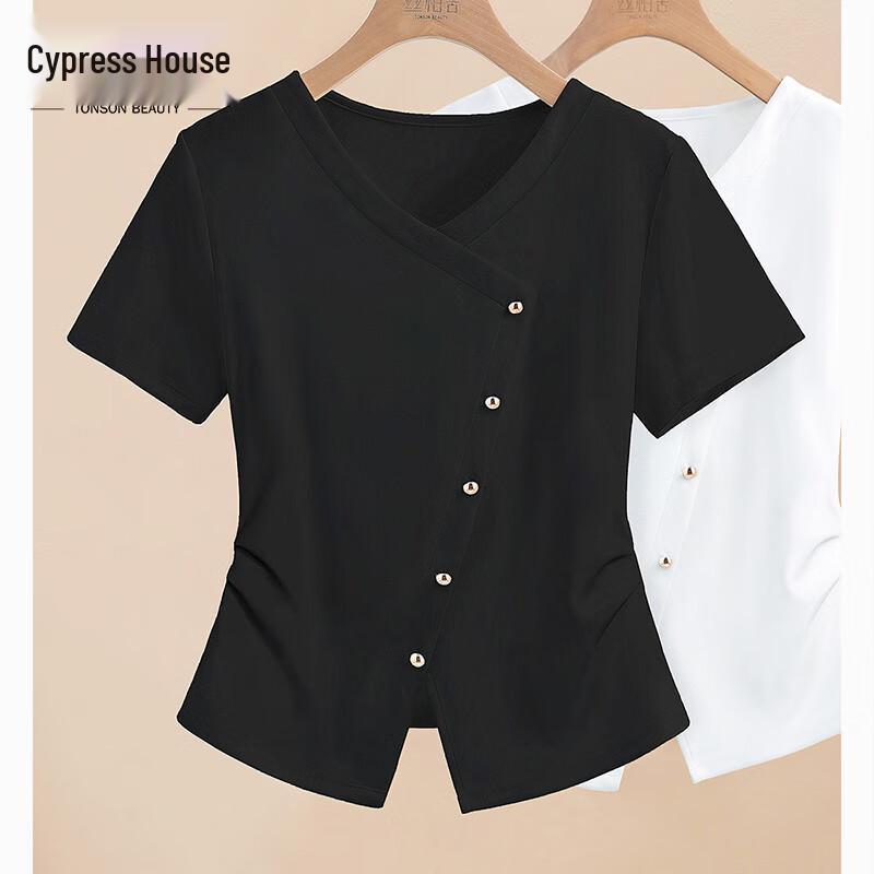 Women s V-Neck Short Sleeve Pleated T-Shirt M