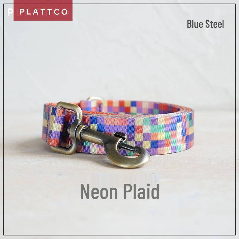 PLATTCO Neon Plaid Nylon Pet Collar & Leash - PDL308 XS (1.5cm, 23-30cm)
