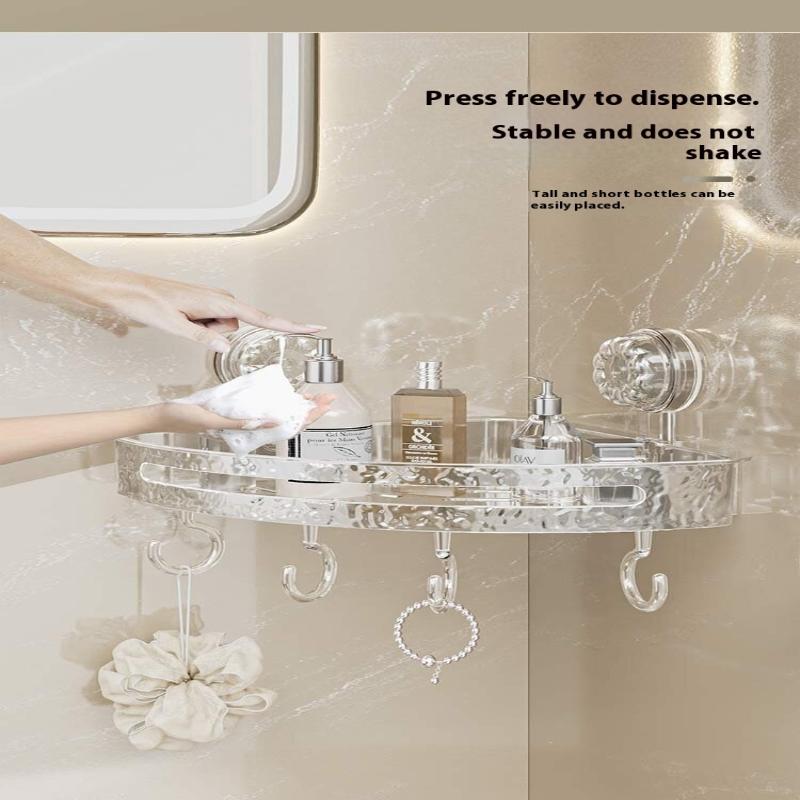 Acrylic Punch-free Bathroom Storage Rack Suction Self Draining Hanging Rack Wall Mounted Toiletries Organizer