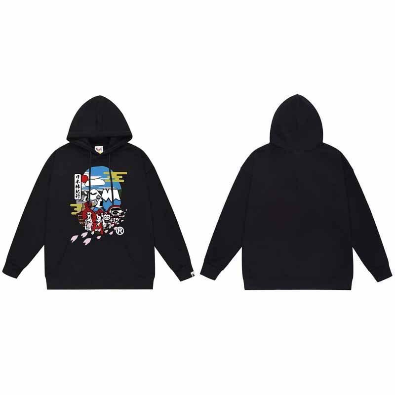Mens Oversized Hooded Sweatshirt With Ape Head Print Heavyweight Cotton Long Sleeve Pullover Daily Wear