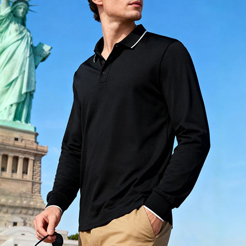 Nuova Polo Casual Jacquard da Uomo a Manica Lunga, Traspirante, Asciugatura Rapida, per Primavera e Autunno, Polo da Golf