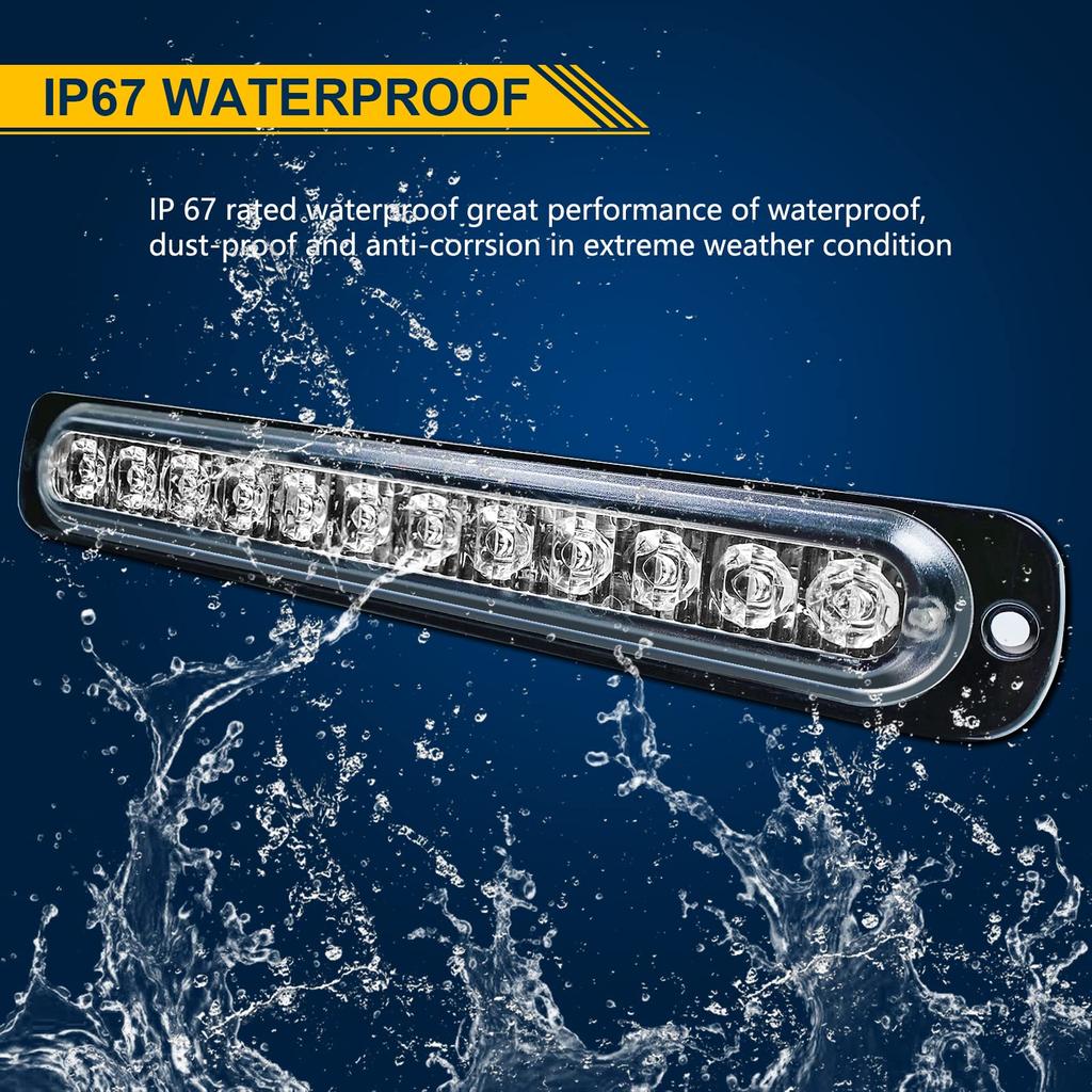 2 peças 19cm luz estroboscópica LED luz LED 18W 12-24V 12LED luz estroboscópica de emergência lâmpada piscante (vermelho azul)