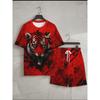 Fashionable Tiger Pattern Print Set Trendy Men'S Short-Sleeve Top with Shorts Two-Piece Set Casual Sports Style Comfortable And Breathable