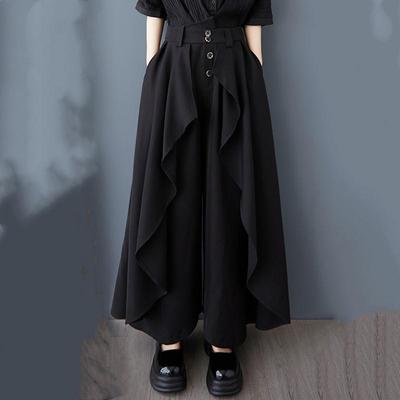 Plus Size Black Vintage High Waist Casual Loose Summer Wide Leg Pants Women Trousers