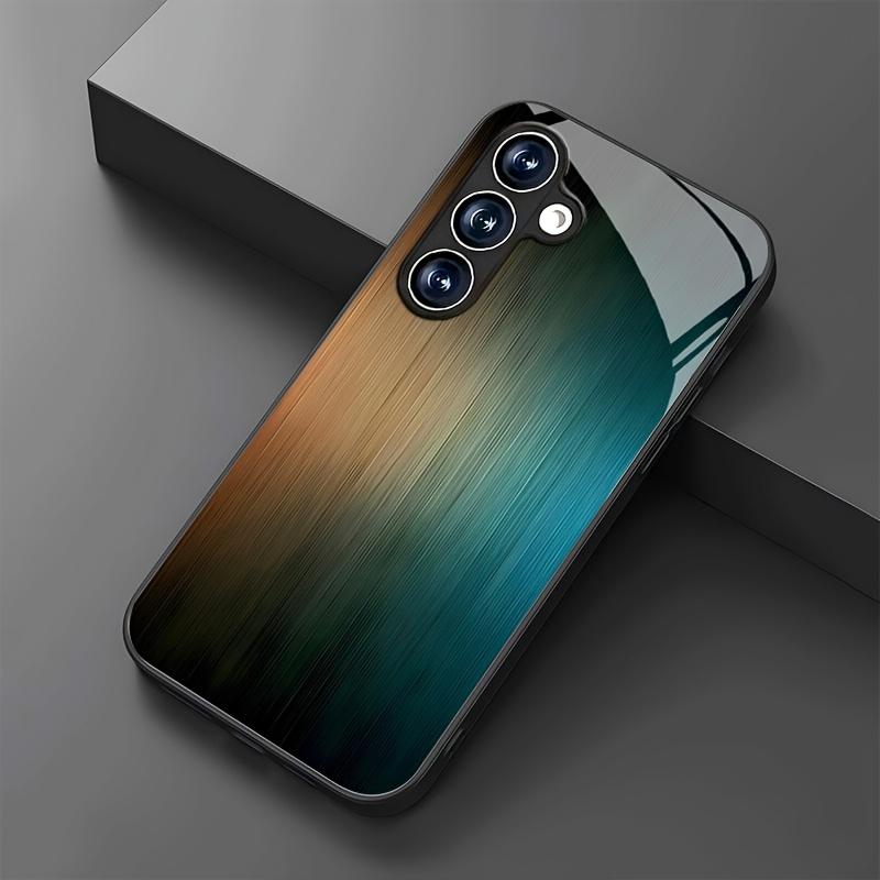 Blue and gold wire pattern black glass phone case suitable for Samsung Galaxy S26 S25 S24 S22 S21 S20 FE/Ultra/Plus anti drop