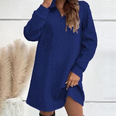 Fall Winter Women Dress Hooded V Neck Thick Applique Solid Color Pullover Long Sleeve Above Knee Length Casual Soft Mini Dress