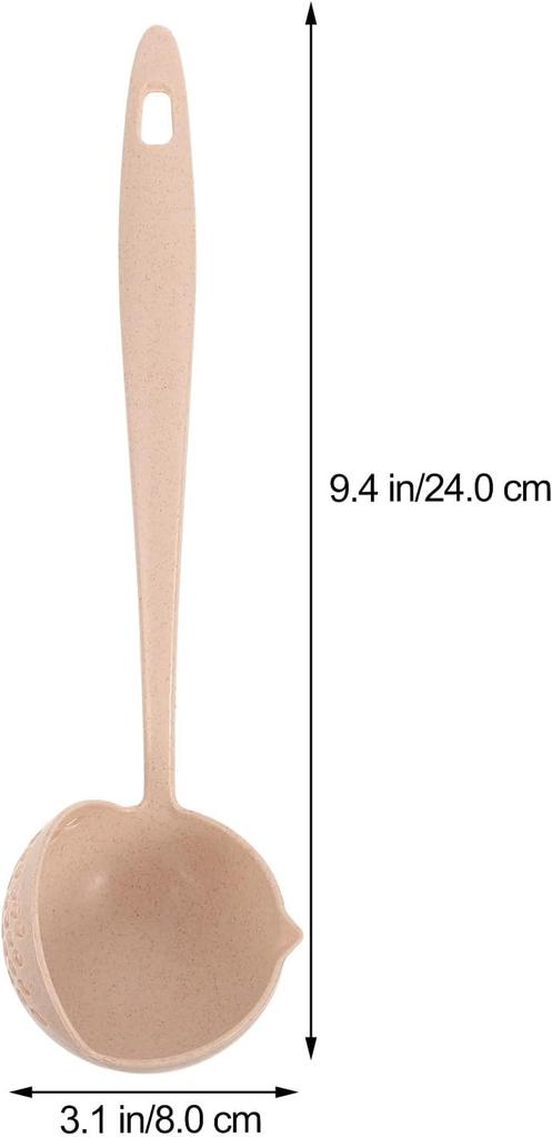 1 Piece 2 in 1 Soup Spoon Wheat Straw Long Handle Soup Spoon Kitchen Straining Ladle Soup Pan Spoon with Filter Strainer YY077