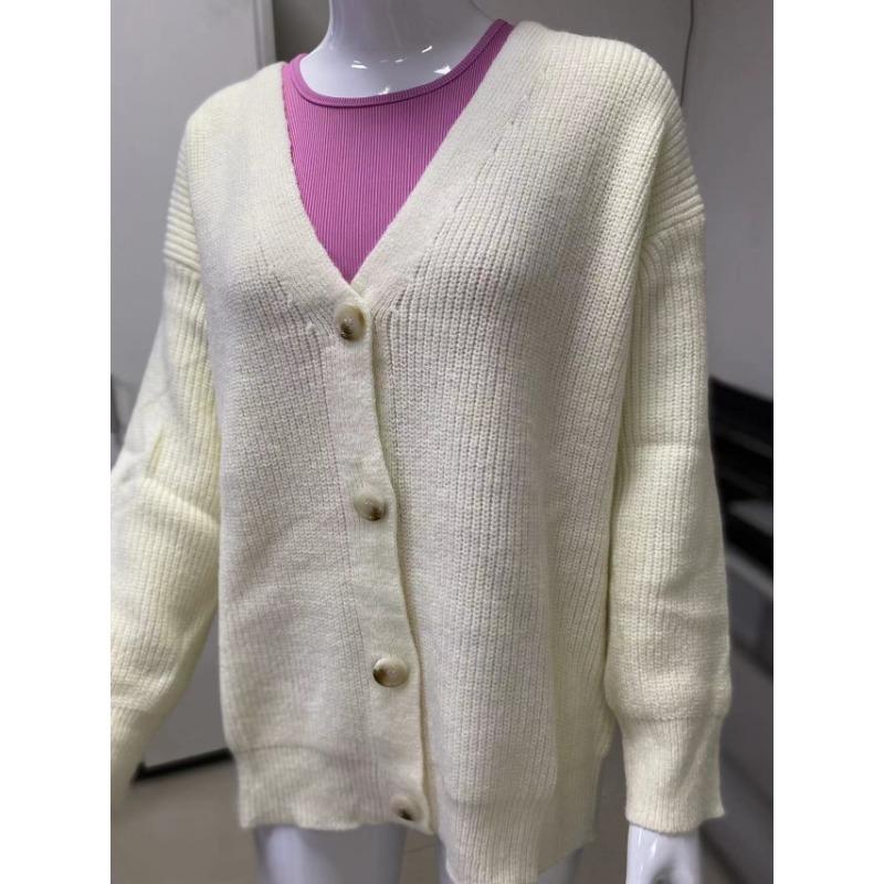 Svetr kardigan s výstřihem do V, jednobarevný, pletený, silný, hřejivý, měkký materiál, dámský svetr s dlouhým rukávem, jednořadé zapínání na knoflíky, na cesty, knoflíkový svetr, jednoduché pletené zboží, podzim