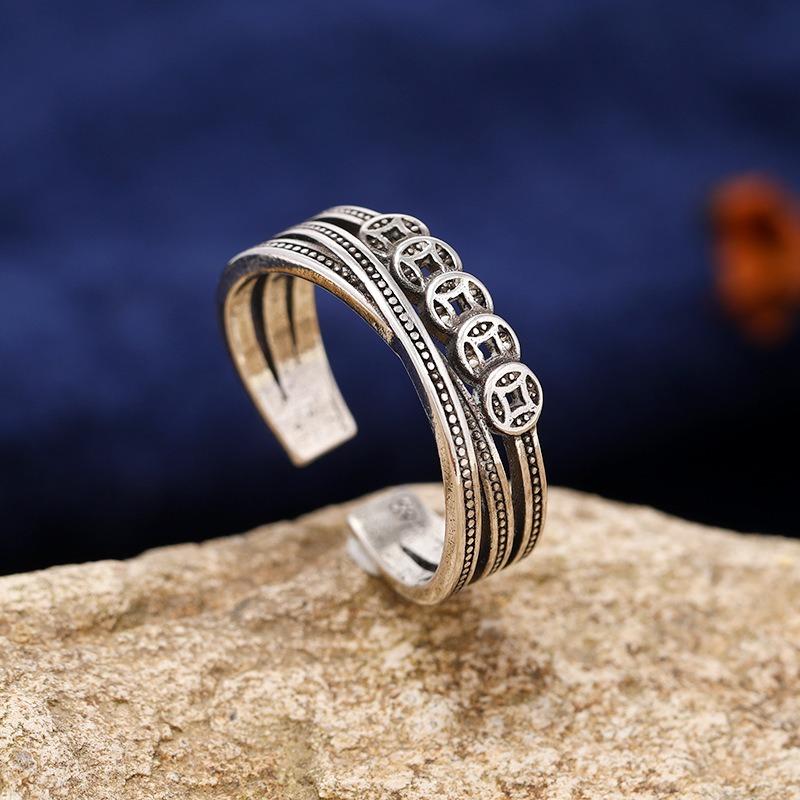 Immediately have money to spend retro Chinese ring men and women niche design Thai silver old opening simple stacking ring