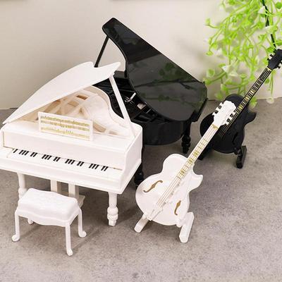 Exquisite Grand Piano Musical Instrument Model Piano Stool Toy Accessories Model Miniature House Decor for Birthday Kid Gift