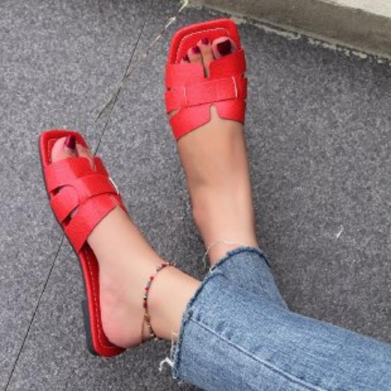 

Жіночі шкіряні сандалі-балетки з квадратним носком та заклепками - Доступні різні кольориПовсякденні та зручніМодні та універсальніДихаючий дизайн сандалій 40 червоний