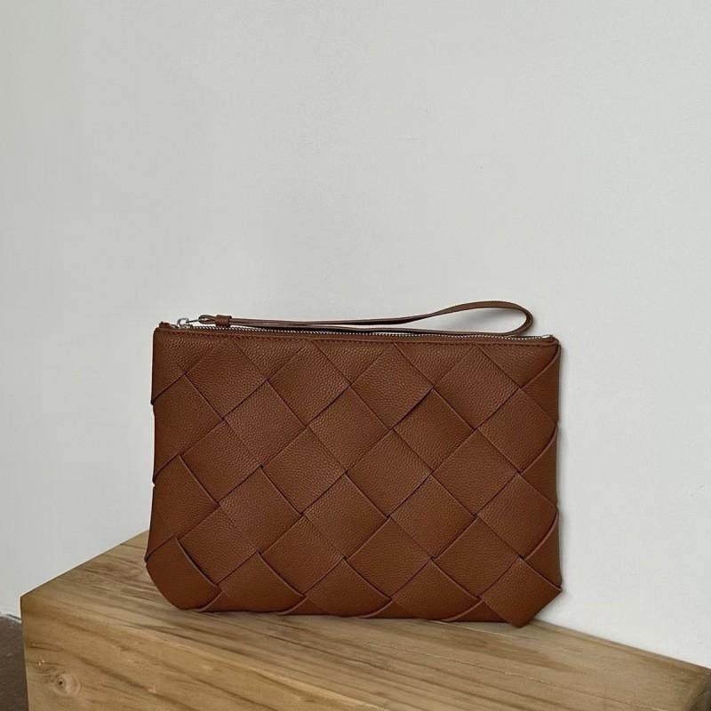 Fashion Litchi Woven Small Square Bag Casual Handheld Tote Unisex Business Commute