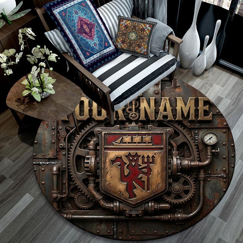 Custom Name,Manchester United FC pattern round rug,Carpet Rug for Living Room Bedroom Playroom ,Non-slip Floor Mat,Holiday Gifts and Birthday Gifts.