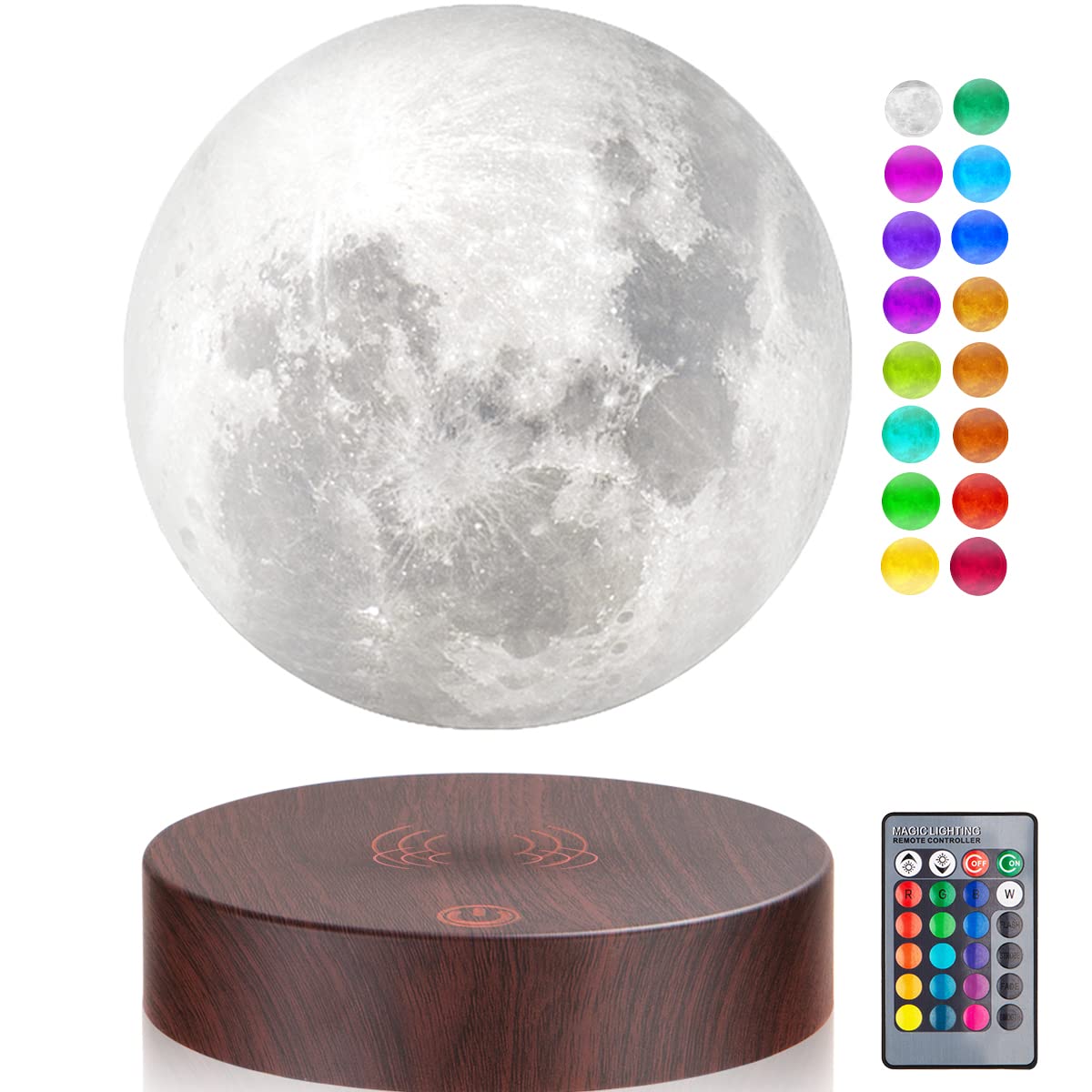 

16-Color Magnetic Levitation Moon Lamp, 3D Printed LED Moonlight, Rotating in the Air, Lunar Night Light with Remote, Creative Gift for Home Room