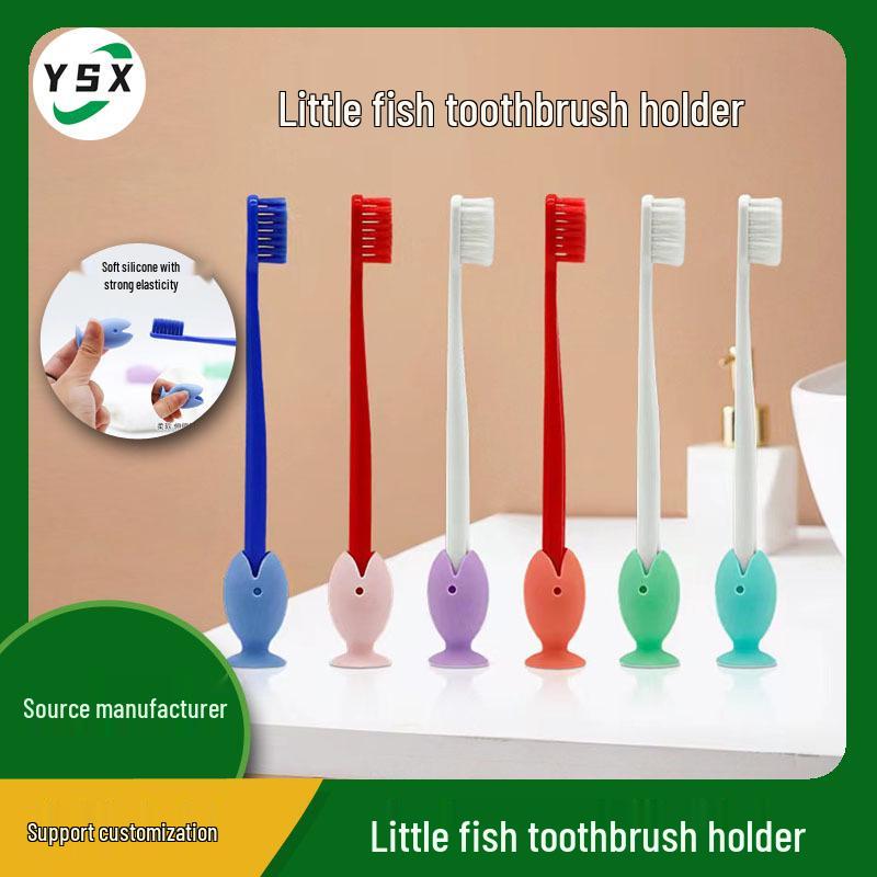 Silicone Fish Toothbrush Holder & Wall-Mount Suction Set