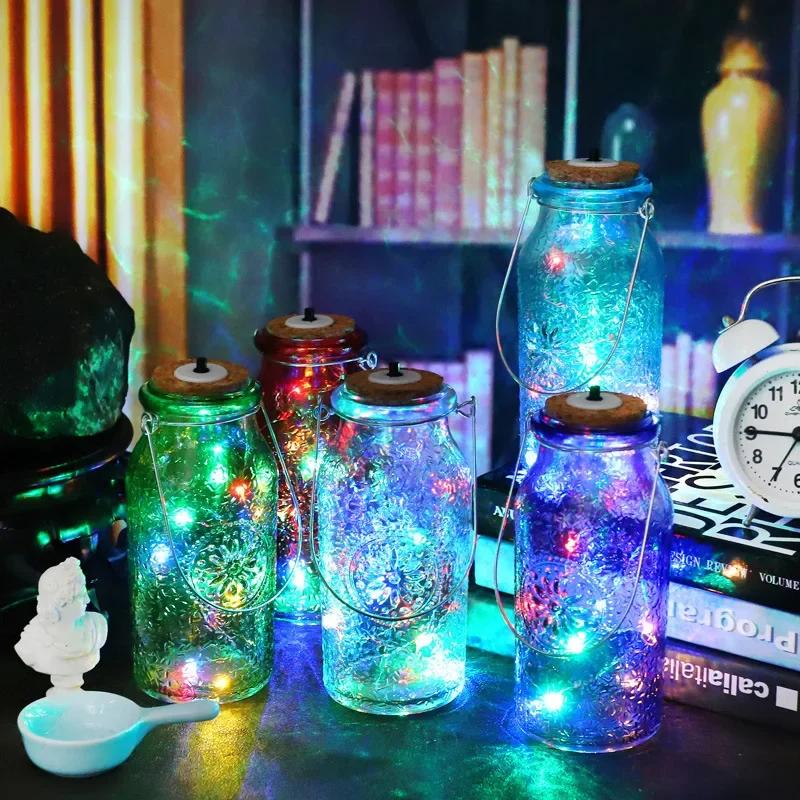 Mason Jar Waterproof Wishing Confession Bottle LED Handheld Night Light for Patio Yard Garden Wedding Decoration Holiday Party