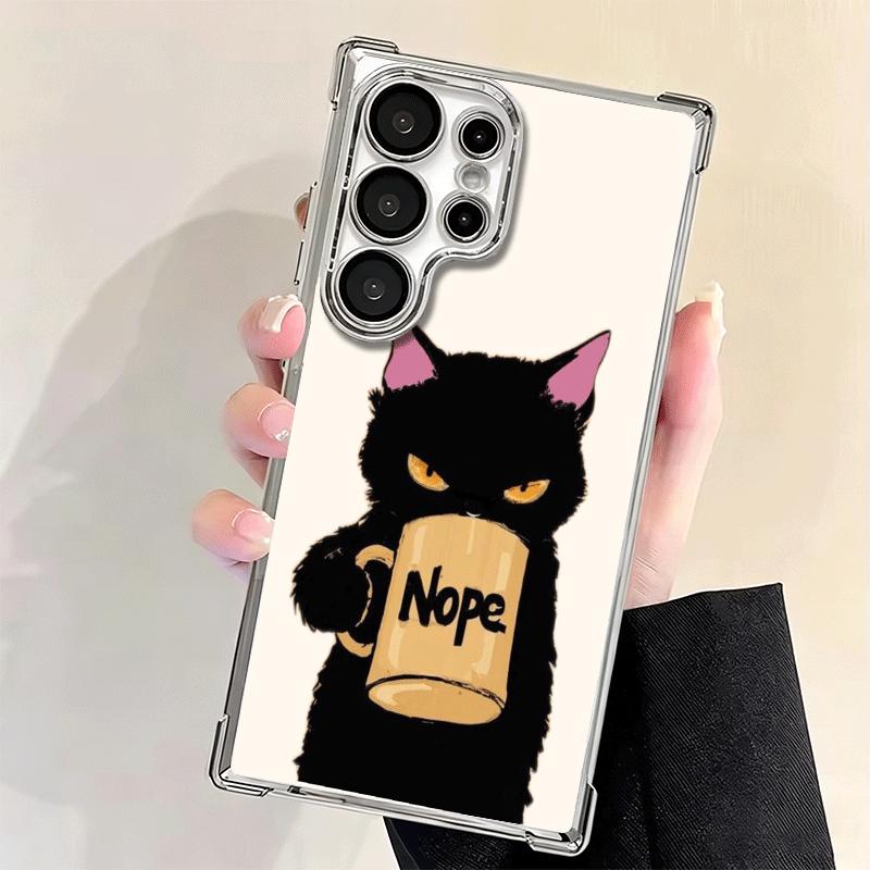Black Cat Cartoon Cute Plating Phone Case For Samsung Galaxy S24 S25 FE S26 Edge S23 Ultra S22 S21 Plus S20 Anti-Fall Airabag Co