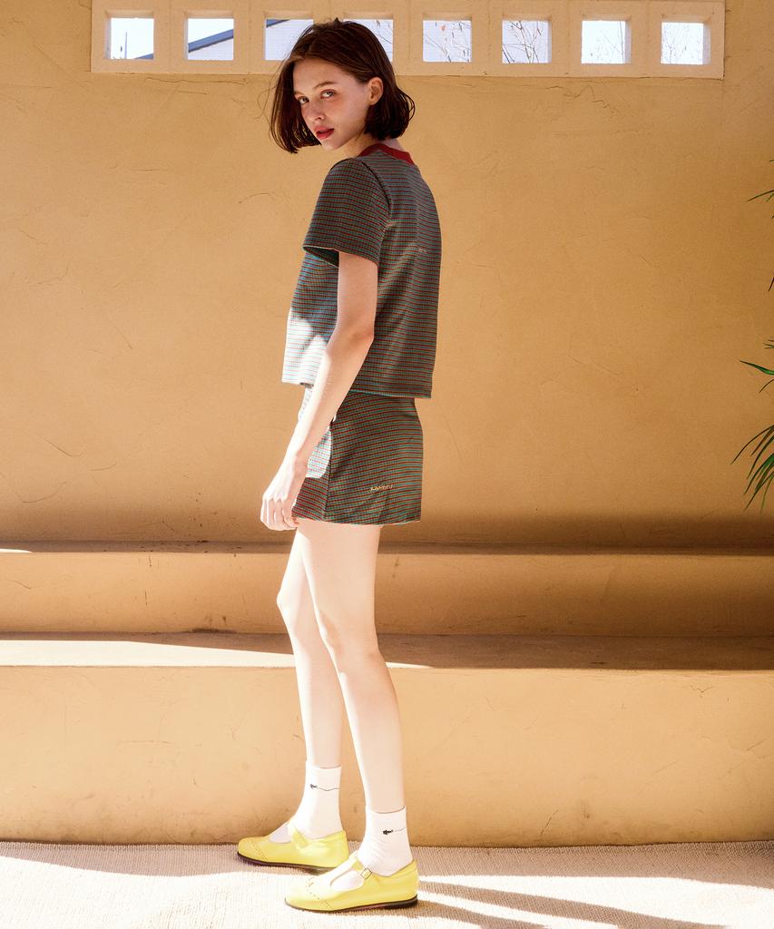 KANDINI Türkiye Green (Brick) Jacquard Round Neck Short Sleeve Tee