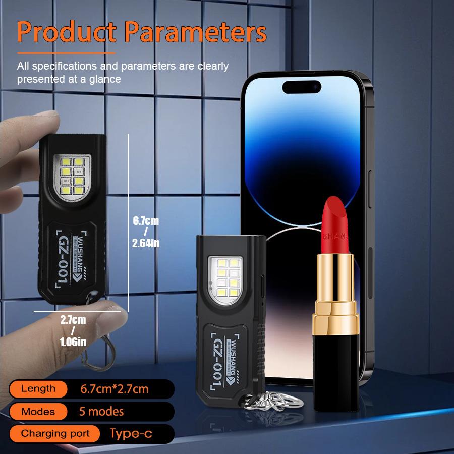 Mini Flashlight Keychain USB Rechargeable Pocket Light with COB Work Area Light for Camping Hiking Dog Walking Emergency Repair Key Ring