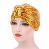 Muslim Indian Women Shiny Sequin Pleated Turban Hat Chemo Cap Bandana Headwrap