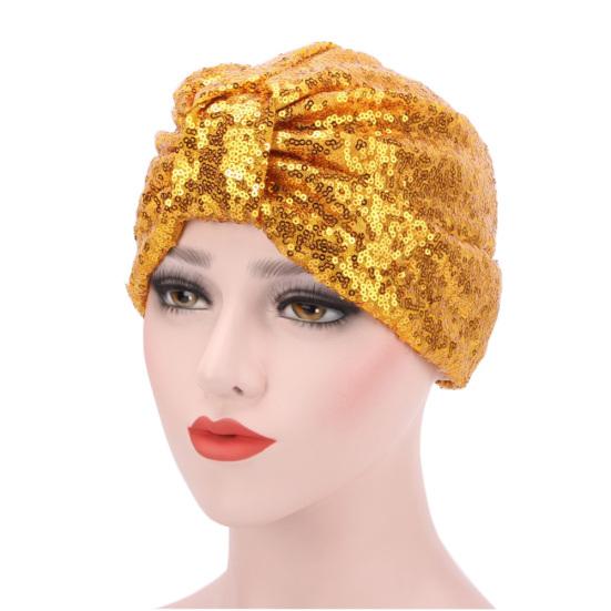 Muslim Indian Women Shiny Sequin Pleated Turban Hat Chemo Cap Bandana Headwrap