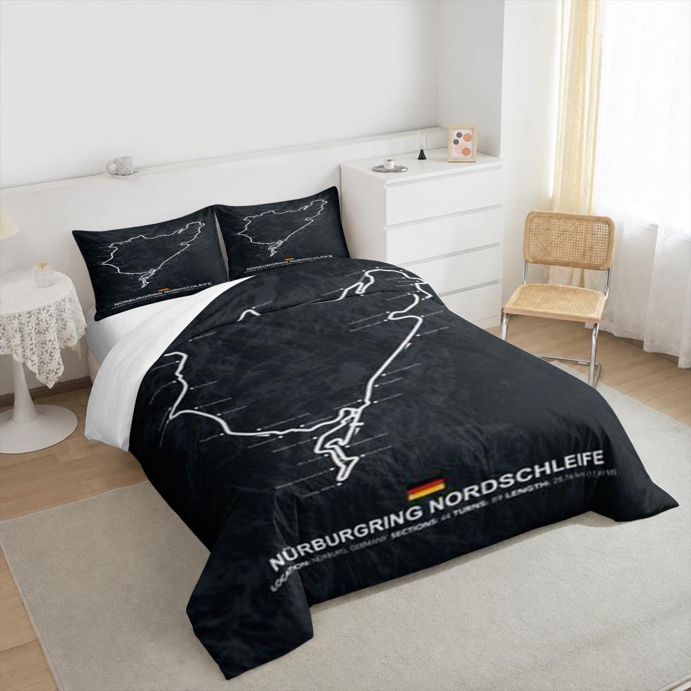 Nurburgring Nordschleife Track Map Bedding set (1 duvet cover, 2 pillowcases, duvet not included), Circuit Art Print