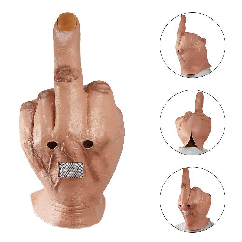 Middle Scary Finger Halloween Mask Latex Full Head Costume Party Cosplay Prop