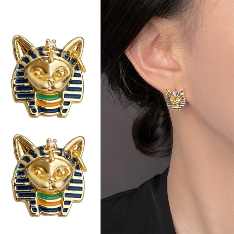 Art Cultural Enamel Paint Earrings Egyptian Design Gold Plated Ear Accessories for Daily Wear and Special Event