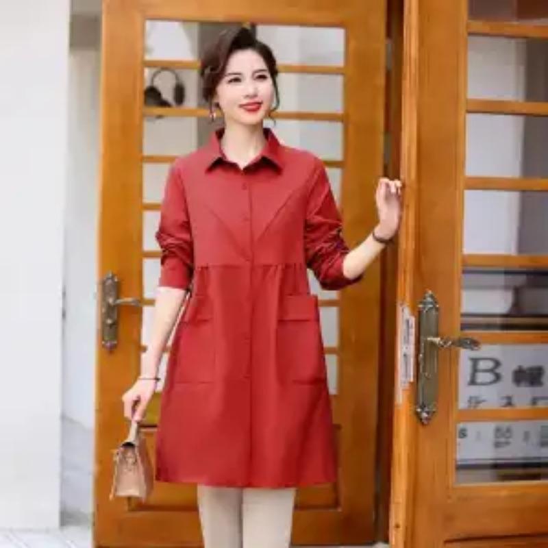 

Windbreaker Women s Autumn 2025 New High-end Mid-length Solid Color British Style Coat Foreign Style Jacket L красный