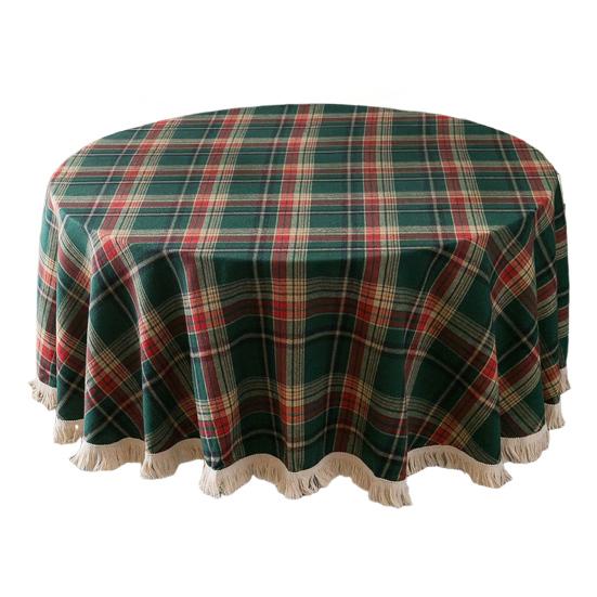 Christmas Round Tablecloth Plaid Tassel Tablecloth Home Party Wedding Thanksgiving Birthday Decoration