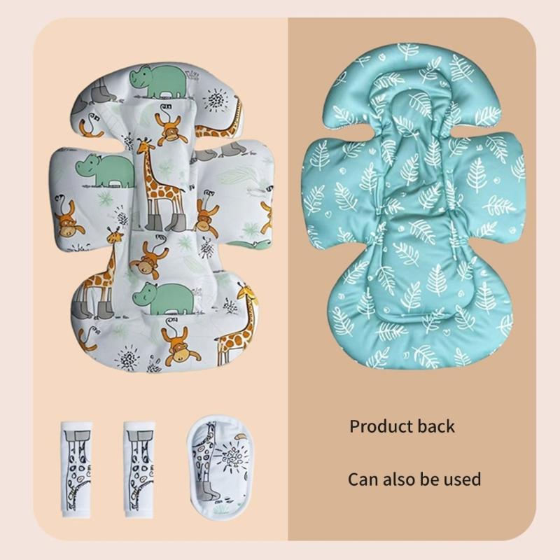 Ergonomic Strollers Harness Sleeve & Crotch Protector Set with Seat Pad Gentle Support Easy Installation Cartoon Pattern