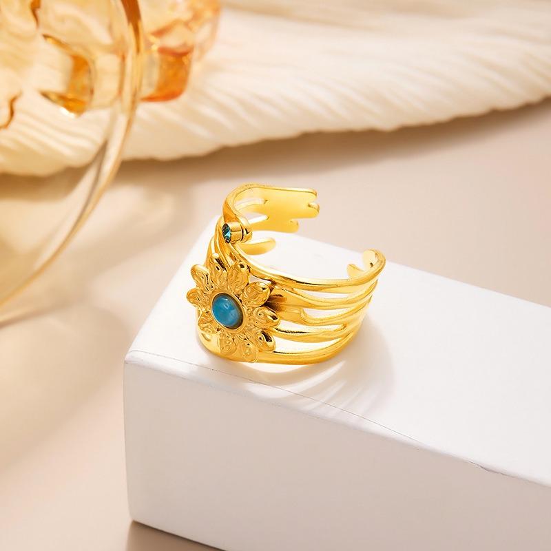 Europäischer und amerikanischer Titanstahlring mit Blumenöffnung, vergoldeter High-End-Zeigefingerring, farbenfroher, vielseitiger Ring, Schmuckgeschenk