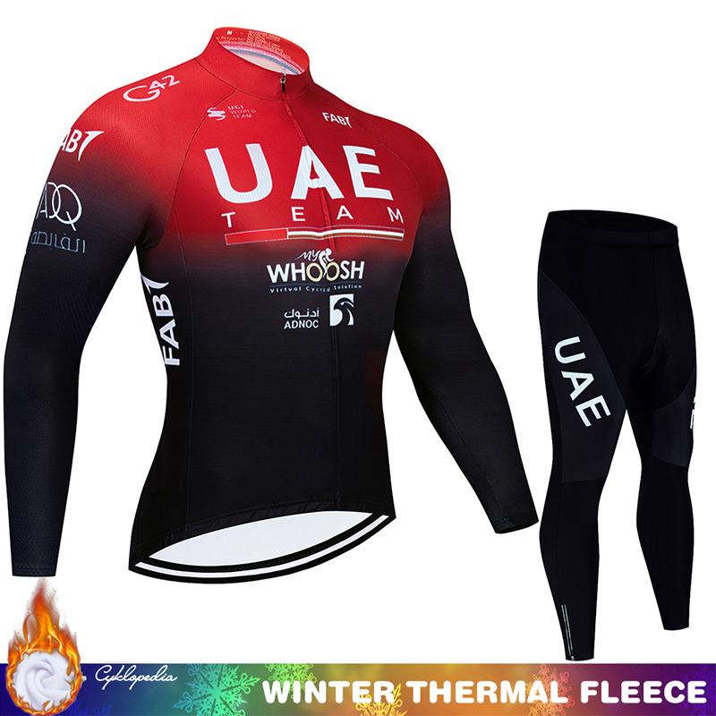 Kompletní cyklistika 2024 UAE Winter Thermal Fleece Jersey Tricuta Man Road Pánské oblečení Set Mtb Team Cyklistické kalhoty Oblečení