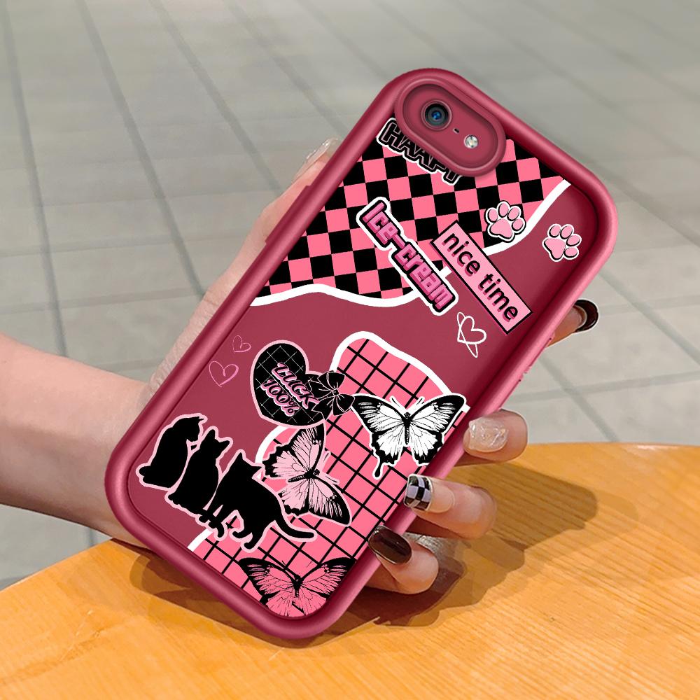 

М яка силіконова квадратна драбина з друкованим малюнком Корпус для телефону Повне покриття Камера Протиударний захист Гумовий чохол для iPhone Infinix Tecno OnePlus iPhone 7 темно-червоний колір